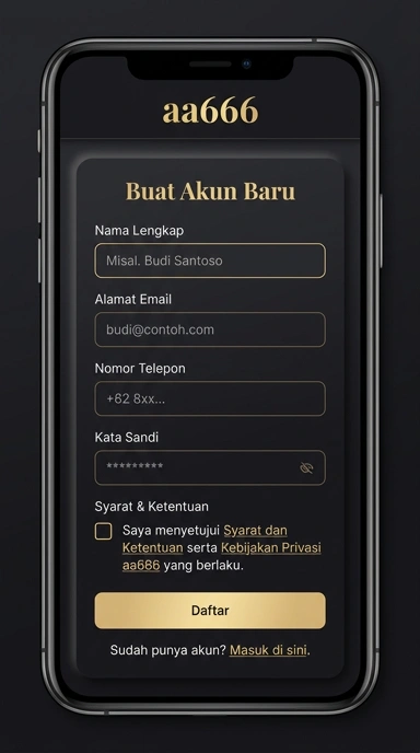 Tampilan halaman daftar aa666